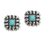 107548, WESTERN SQUARE TURQUOISE STONE ACCENT POST EARRING