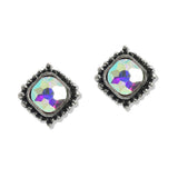 107544, WESTERN SQUARE RHINESTONE ACCENT STUD EARRING