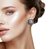 107547, WESTERN SQUARE RHINESTONE ACCENT STUD EARRING