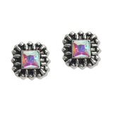 107547, WESTERN SQUARE RHINESTONE ACCENT STUD EARRING