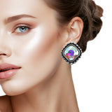 107541, WESTERN BIG SQUARE RHINESTONE ACCENT POST EARRING