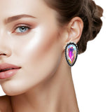 107542, WESTERN BIG TEARDROP RHINESTONE ACCENT POST EARRING