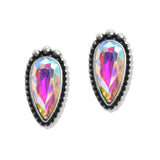 107542, WESTERN BIG TEARDROP RHINESTONE ACCENT POST EARRING