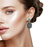 108070, WESTERN THEMED ENGRAVED ACCENT OVAL ROUND DANGLE EARRING