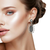 108064, WESTERN THEMED ENGRAVED GEOMETRIC DANGLE EARRING