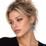 114725, WESTERN OVAL CONCHO RHINESTONE DROP EARRINGS