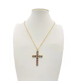Rhinestone Pave Cross Pendant Necklace – Gold/Multi · SFN00098GDMLT_BE SFN00098 GDMLT