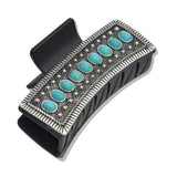 107555, WESTERN OVAL TURQUOISE STONE ACCENT RECTANGULAR GRANDER HAIR CLAW