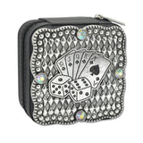 108073, WESTERN THEMED PLAYING CARD DICE FAUX LEATHER SQUARE JEWELRY BOX