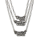 107862, RANCH WIFE COWBOY MAMA COWGIRL MAMA WESTERN 3 PIECE NECKLACE SET