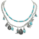 108135, WESTERN COWBOY HAT BOOTS RODEO HORSE CHARM DOUBLE LAYERED NECKLACE