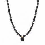 Square Stone Pendant Beaded Necklace – Gold/Black · SN1314BLK_AVT SN1314 BLK