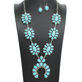107887, WESTERN SQUASH BLOSSOM TURQUOISE STONE LONG NECKLACE