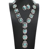 107892, WESTERN GEOMETRIC TURQUOISE STONE ACCENT LONG NECKLACE