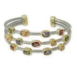 108580, 14K GOLD PLATED GEOMETRIC CUBIC ZIRCONIA ACCENT DESIGNER INSPIRED CUFF BRACELET