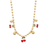 108441, HEART CHERRY MULTI CHARM BALL BEADED NECKLACE