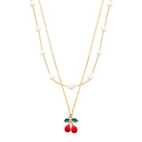 108439, CHERRY CHARM PEARL ACCENT DOUBLE LAYERED NECKLACE
