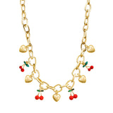 108437, DAINTY CHERRY HEART CHARM NECKLACE