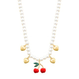108436, CHERRY HEART CHARM PEARL STRAND NECKLACE
