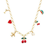 108442, CHERRY WATERMELON HEART MULTI CHARM NECKLACE