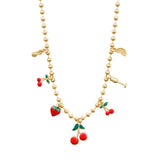 108440, CHERRY STRAWBERRY FRUIT MULTI CHARM BALL BEADED NECKLACE