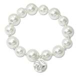 108624, HAMMERED ROUND CHARM PEARL BEADED STRETCH BRACELET