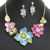107733, FLOWER ENAMEL WITH RHINESTONE ACCENT NECKLACE