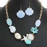 107589, OCEAN THEMED STARFISH SEASHELL CORAL CELLULOID ACETATE NECKLACE