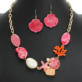 107589, OCEAN THEMED STARFISH SEASHELL CORAL CELLULOID ACETATE NECKLACE