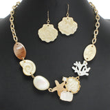 107589, OCEAN THEMED STARFISH SEASHELL CORAL CELLULOID ACETATE NECKLACE