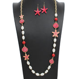 107736, OCEAN THEMED SEA LIFE CELLULOID ACETATE WITH FRESHWATER PEARL LONG NECKLACE