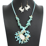 107828, OCEAN THEMED CRAB CORAL CELLULOID ACETATE WITH TURQUOISE STONE NECKLACE