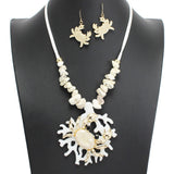 107828, OCEAN THEMED CRAB CORAL CELLULOID ACETATE WITH TURQUOISE STONE NECKLACE