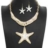 107737, OCEAN THEMED STARFISH CELLULOID ACETATE WITH HAMMERED METAL NECKLACE