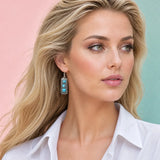 Model wearing Western Handcrafted Stone Rectangular Drop