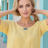 Model wearing Western Rectangular Stone Bar Necklace