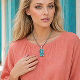 Model wearing Western Rectangular Stone Cluster Pendant