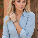 Model wearing Western Engraved French Bulldog Link Magne