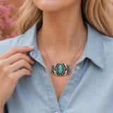 Model wearing Western Oval Turquoise Stone Horizontal Me