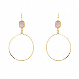 Stone Accent Hammered Hoop Drop Earrings
