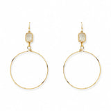 Stone Accent Hammered Hoop Drop Earrings - view 3
