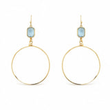Stone Accent Hammered Hoop Drop Earrings - view 2